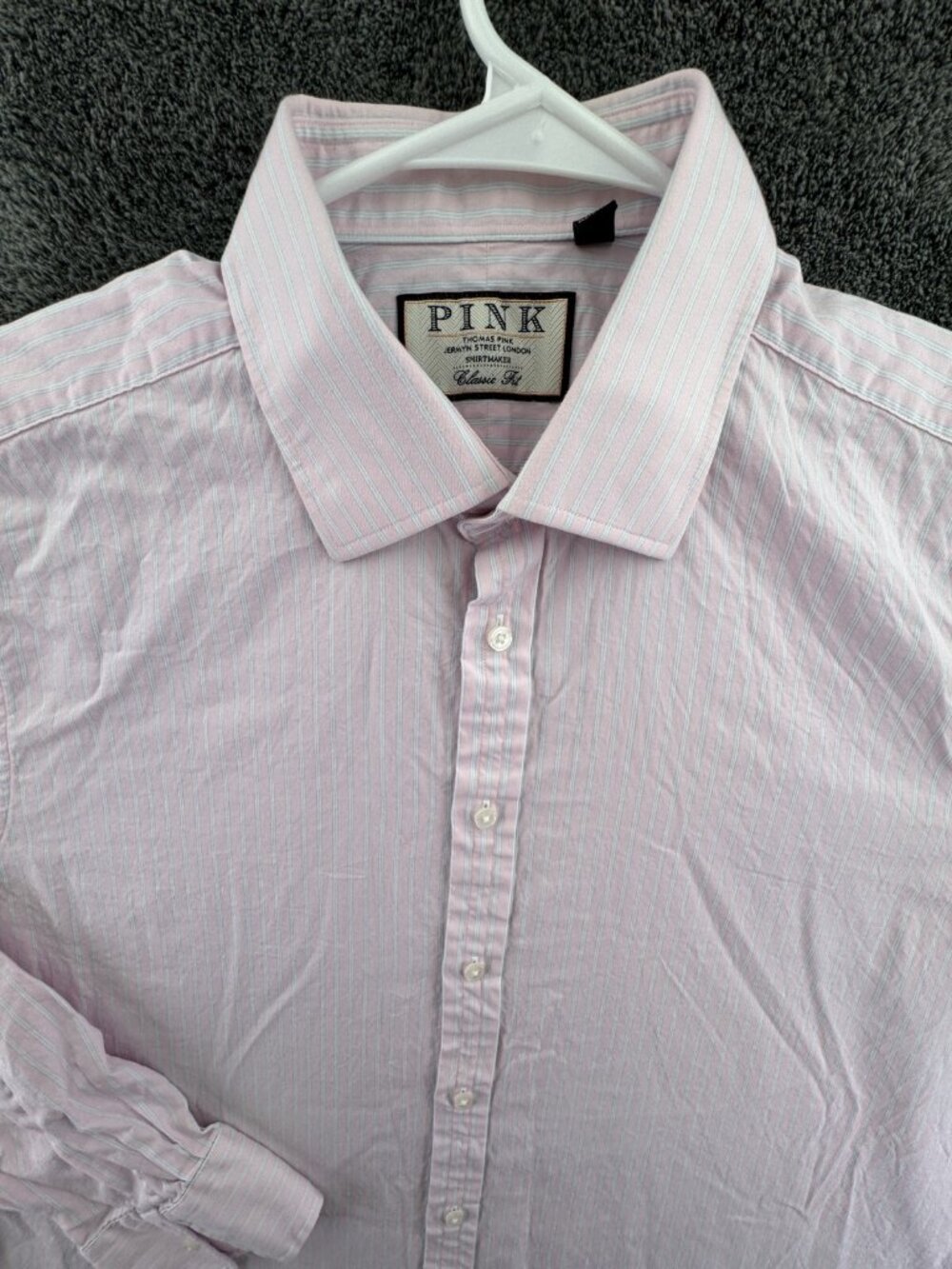 Thomas Pink Long Sleeve Button Up Shirt Adult Size 17.5 35.5 Pink Striped Men